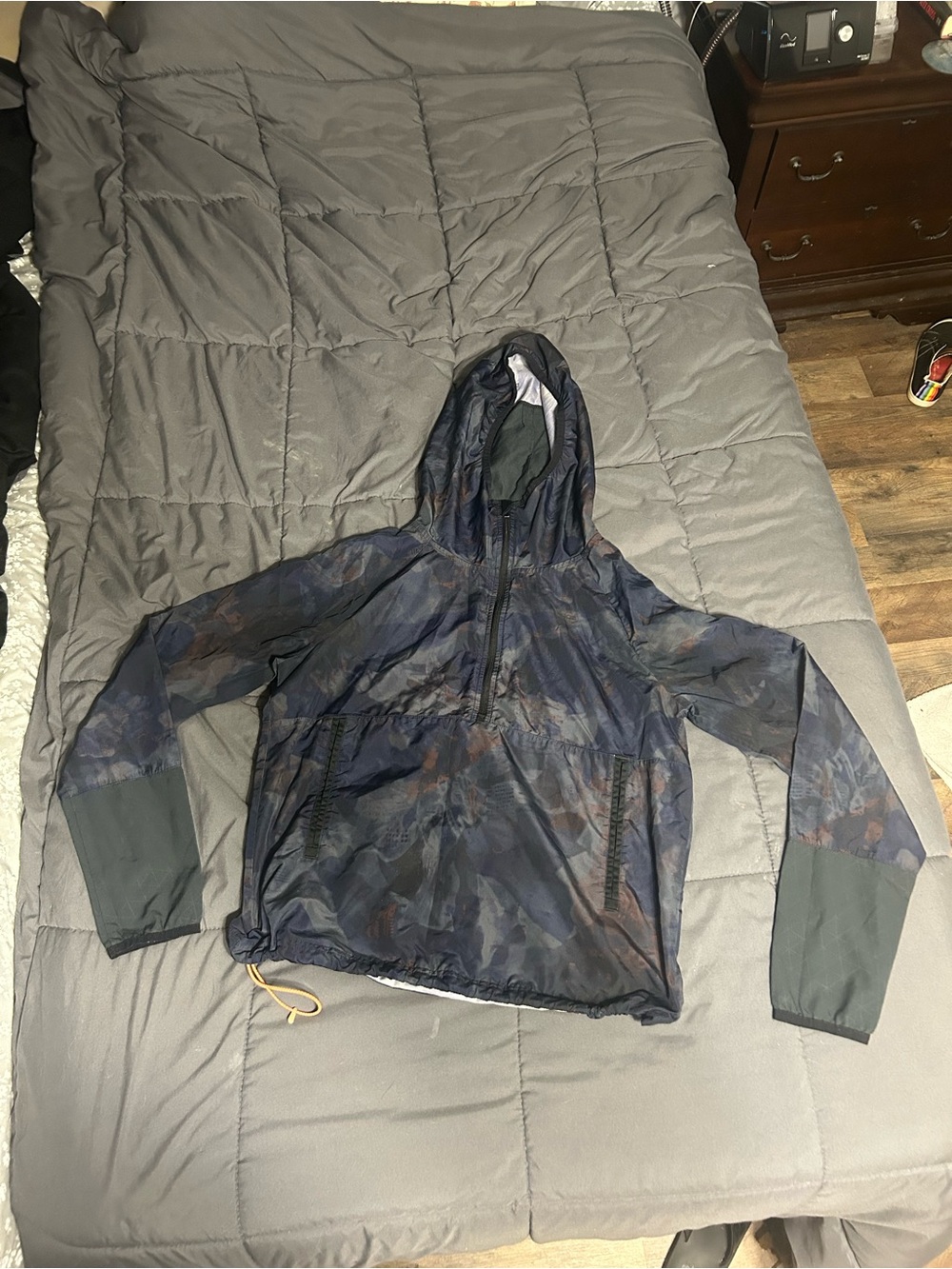 Women’s Navy Blue Patterned Hooded Anorak Jacket